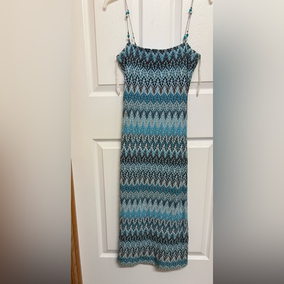 Summer dress teal design with leather beaded straps - Picture 1 of 3